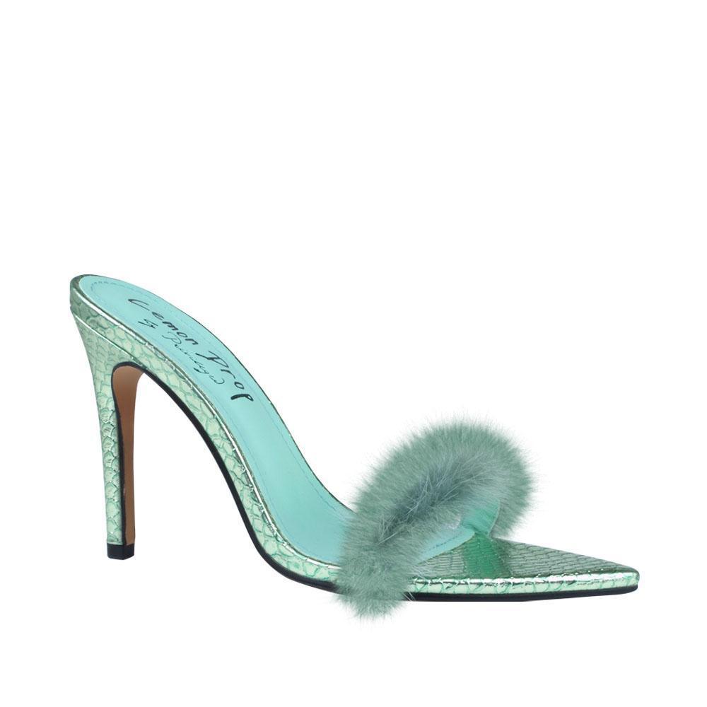 Mint women heel with faux fur-corner view