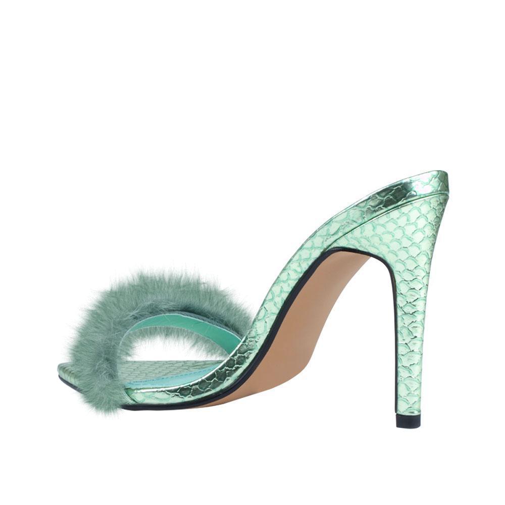 Mint women heel with faux fur-posterior view