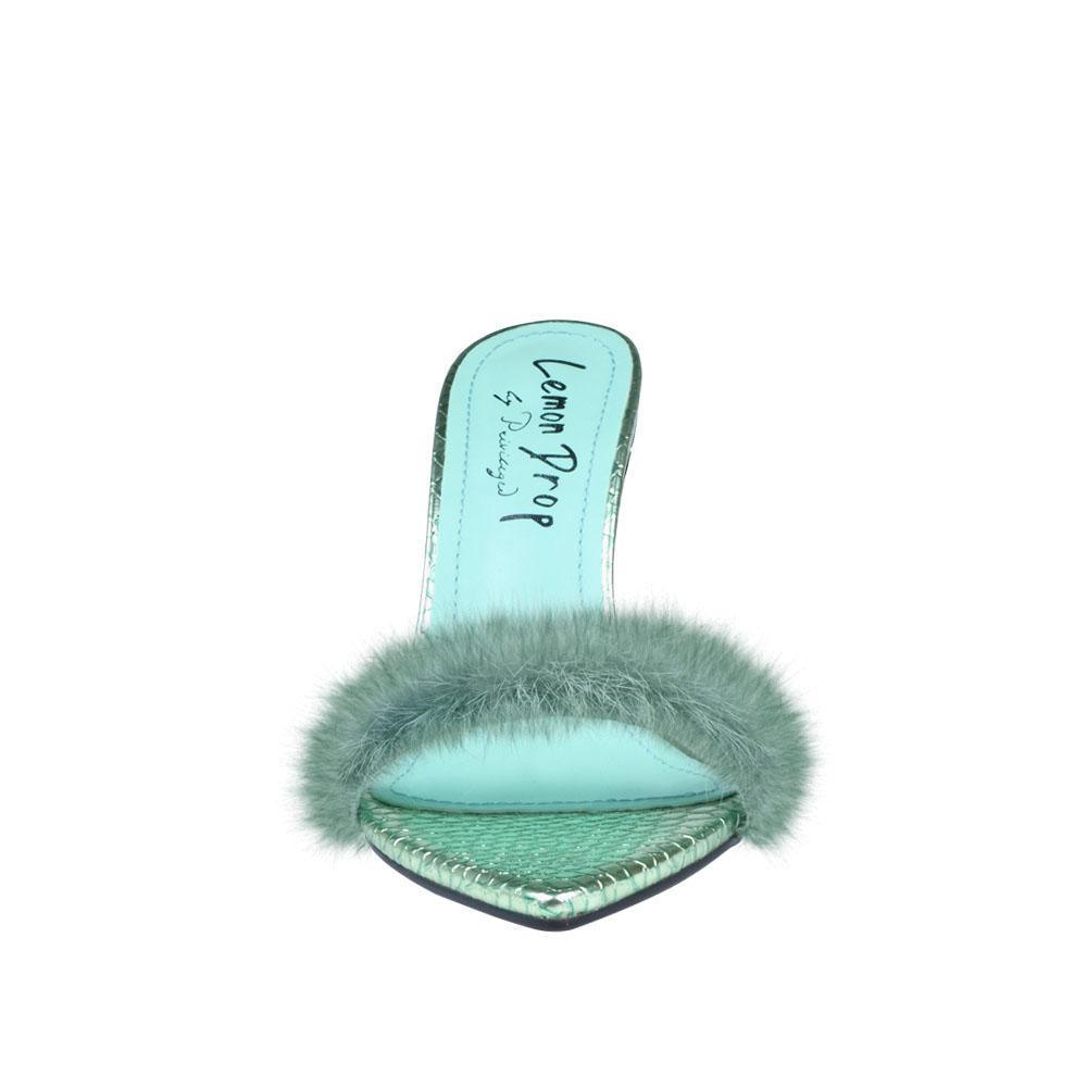 Mint women heel with faux fur-front view