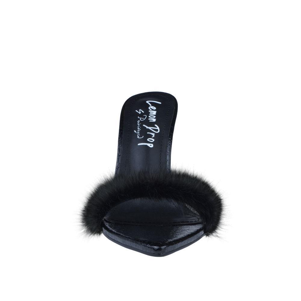 Black women heel with faux fur-front view