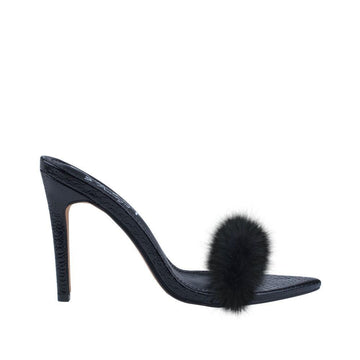 Black women heel with faux fur-side view