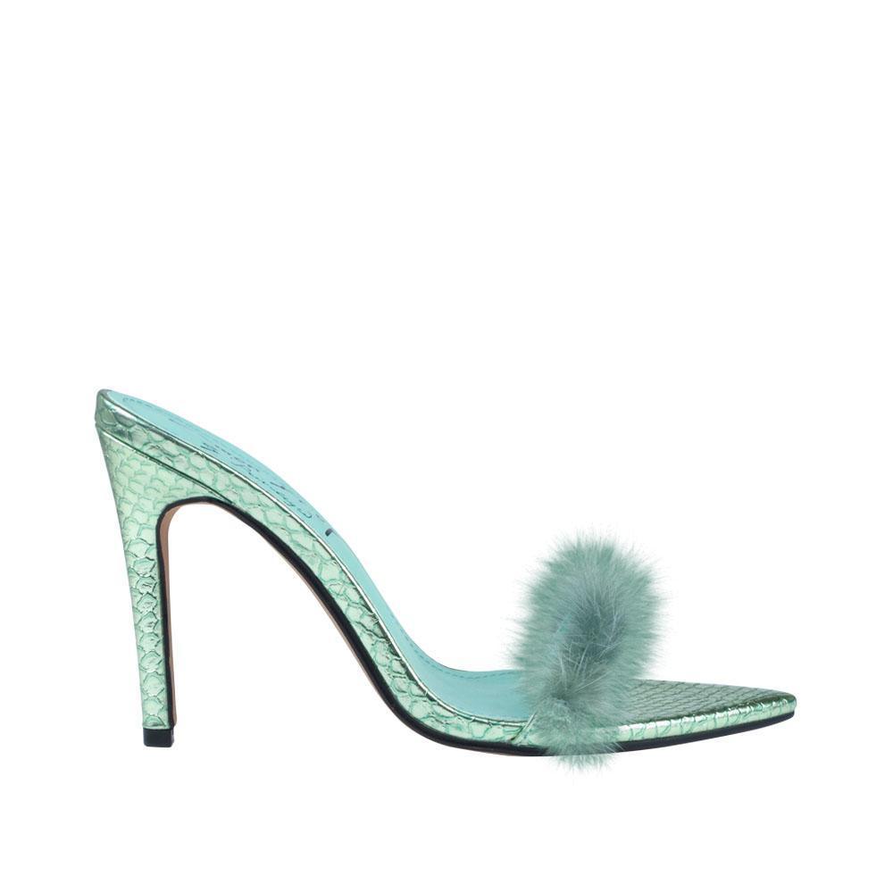 Mint women heel with faux fur-side view