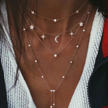 Moon and stars women necklace