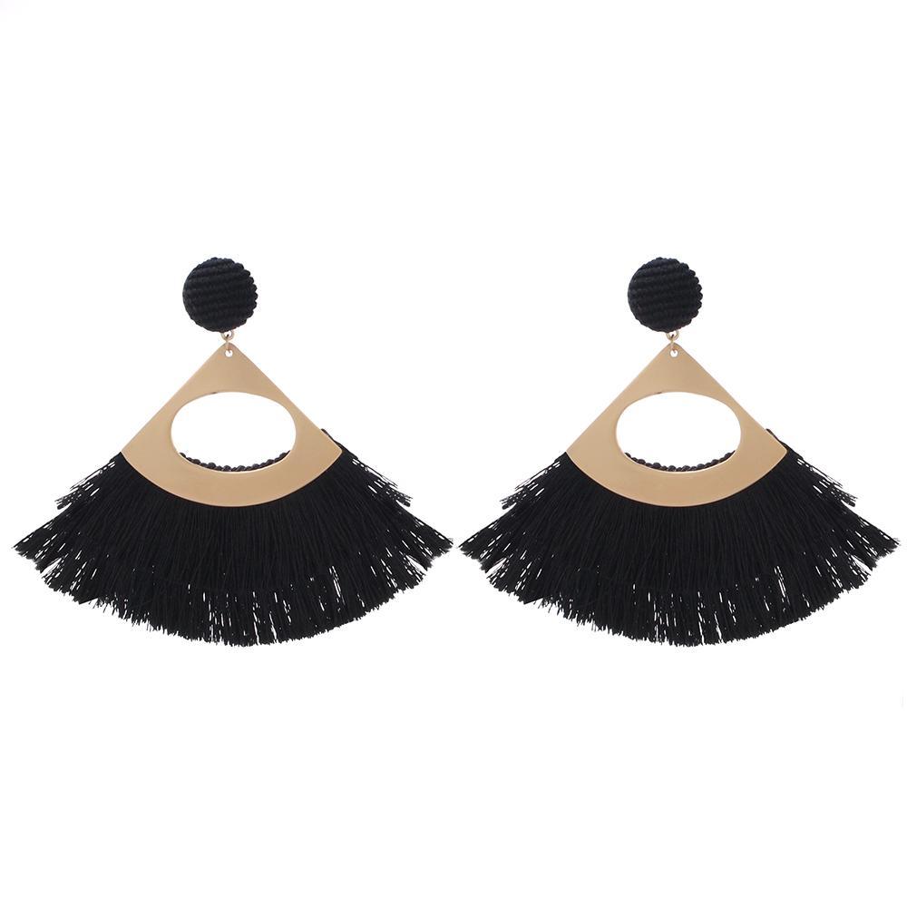 Fan tassel women earrings in black