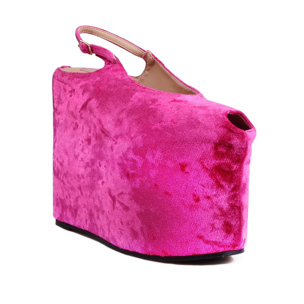 Fuchsia velvet women platform with buckle - corner view