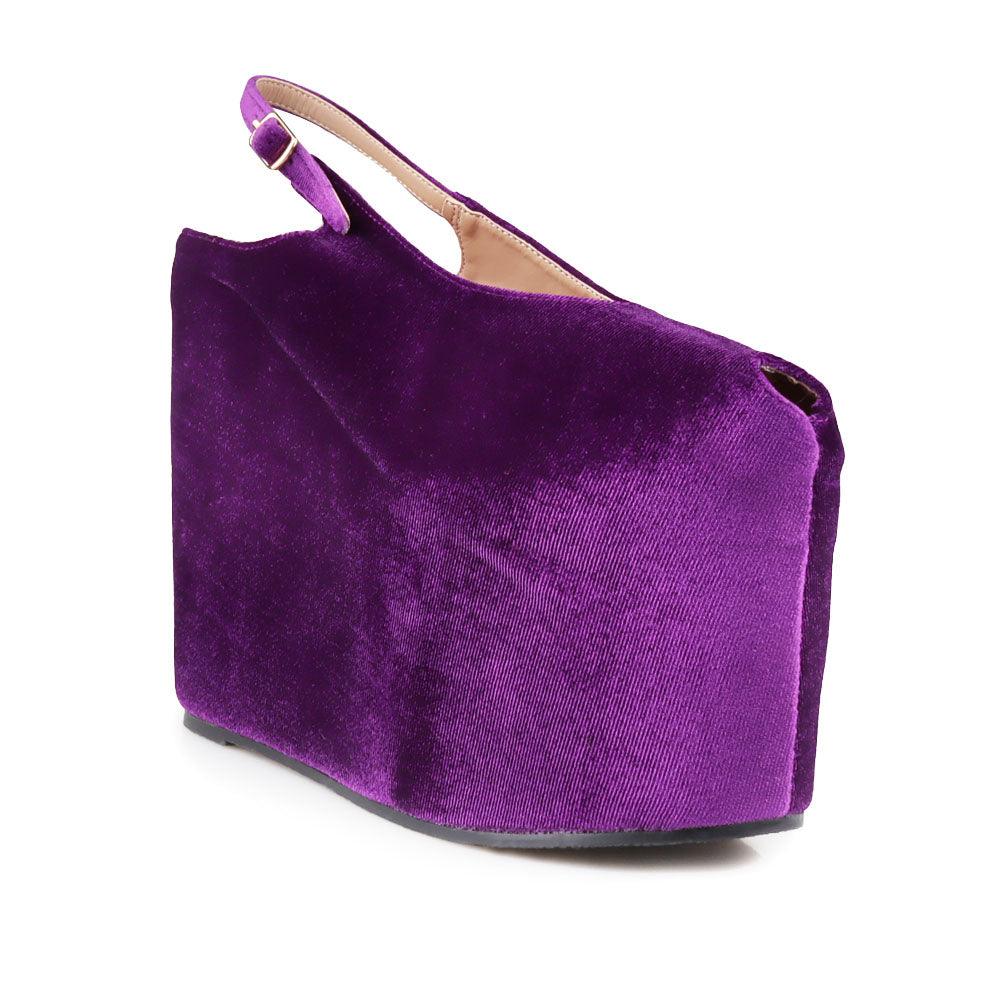 Purple women shoes with sandal buckle on back - corner view