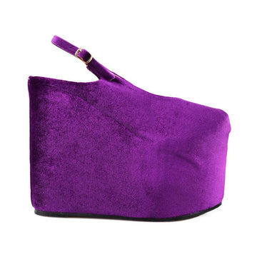 Purple women shoes with sandal buckle on back - side view