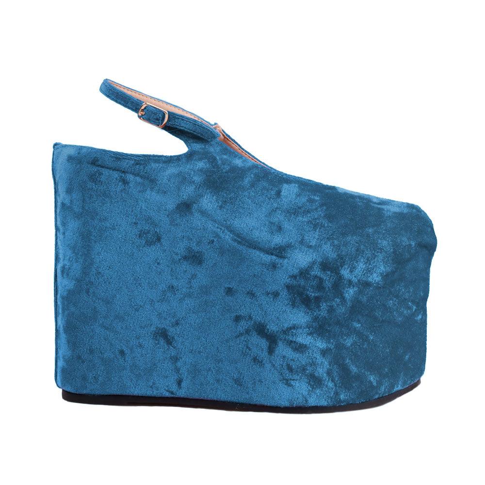 teal colored platform with upper velvet - side view