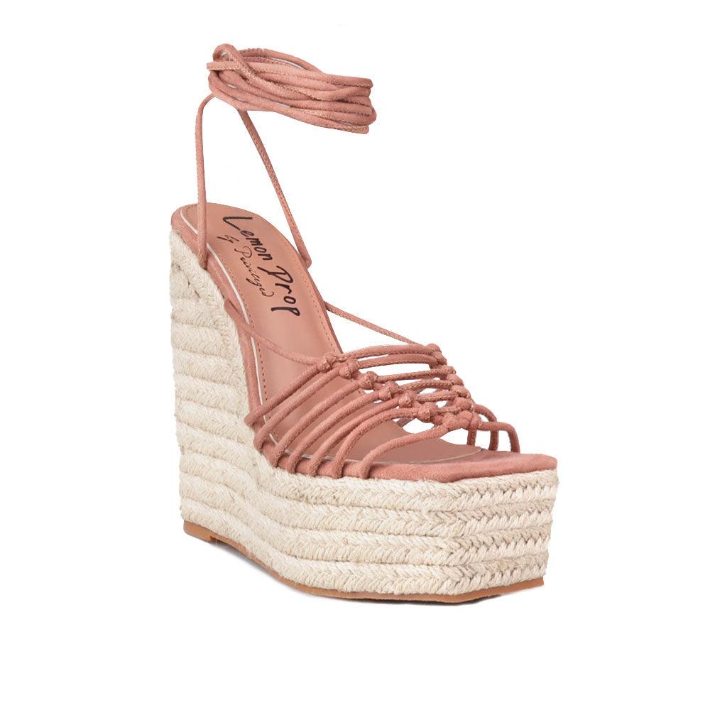 nude colored wraparound ankle strap platforms - corner view