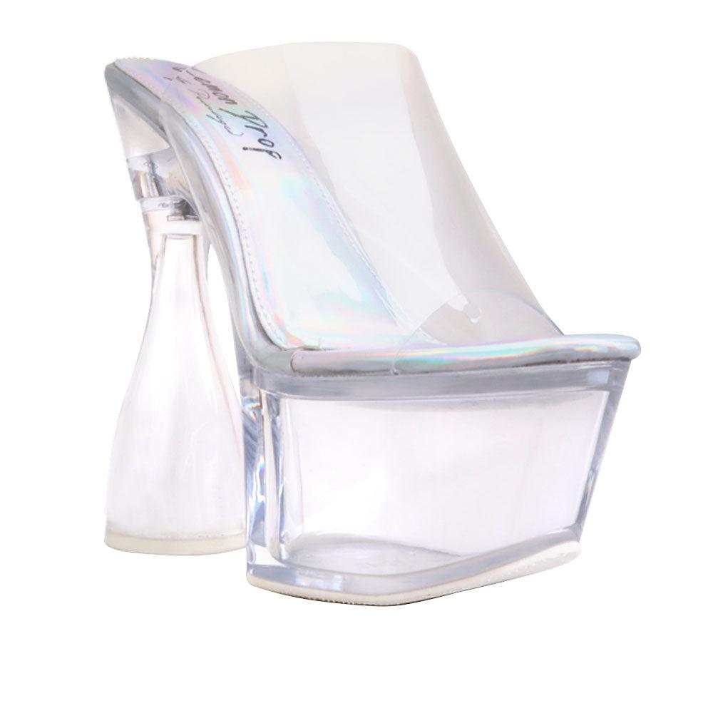 Clear women platform shoes with transparent heels - corner view