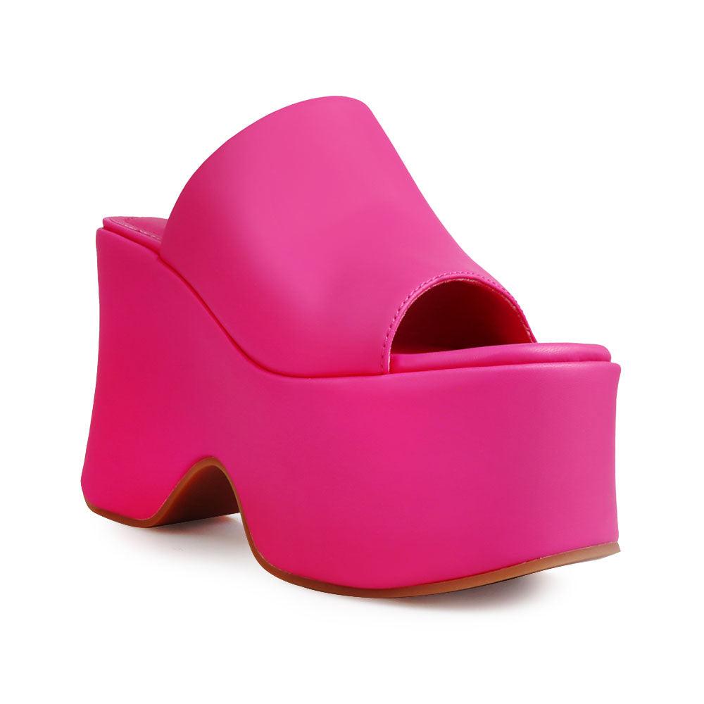 women's slip-on simple pink-colored platform-corner view