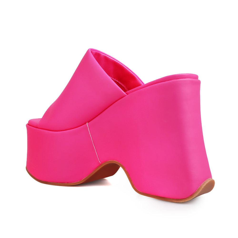 women's slip-on simple pink-colored platform-posterior view