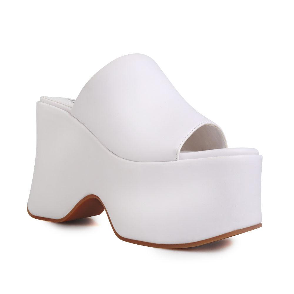 women's white platform in a slip style-corner view