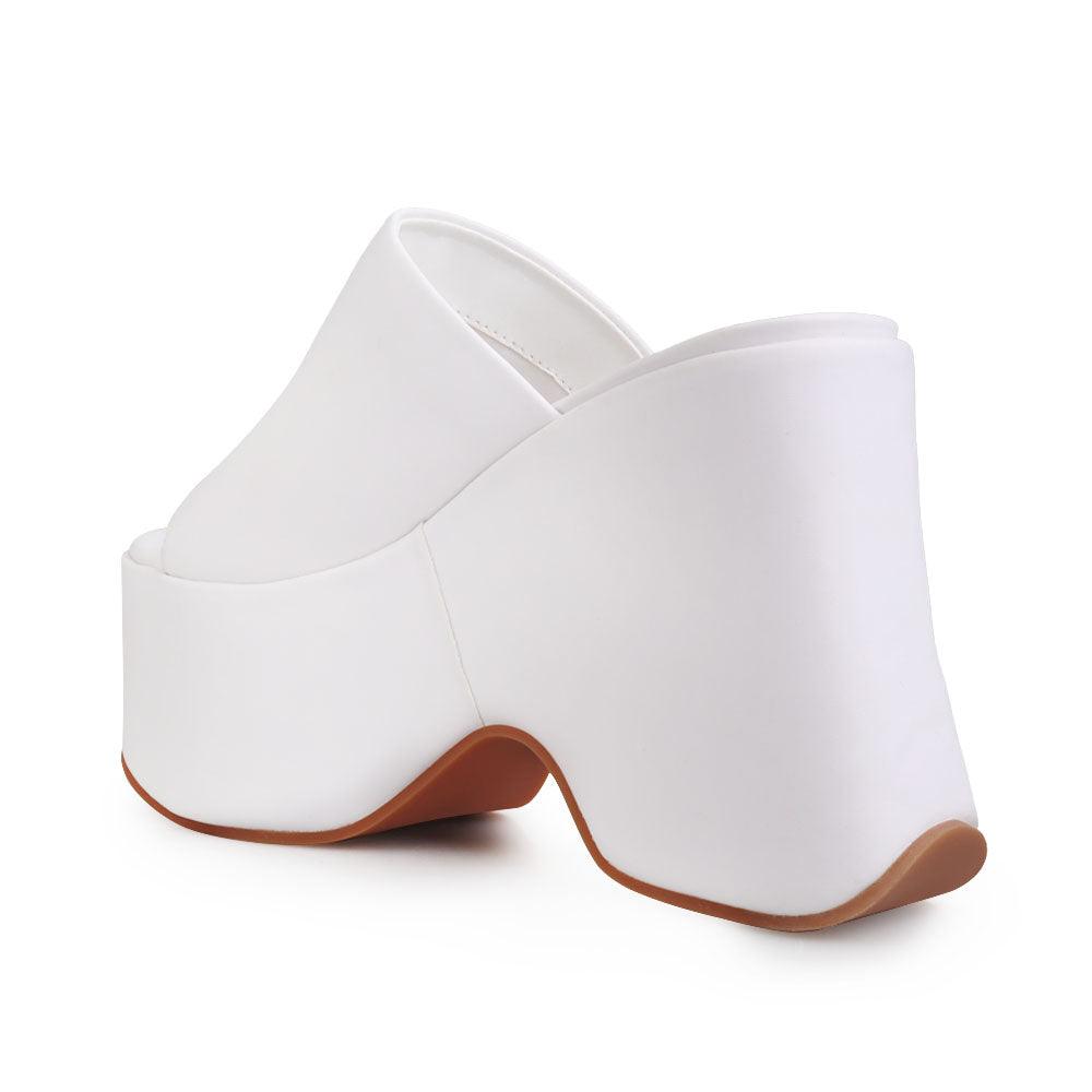 women's white platform in a slip style-posterior view