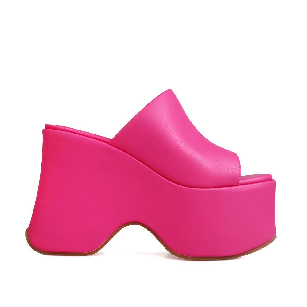 women's slip-on simple pink-colored platform-side view