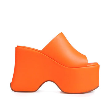women's orange-colored platform with slip style-side view