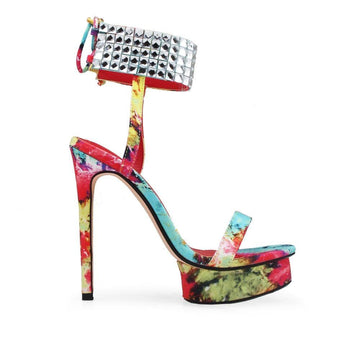Multi-colored women heels with rhinestone buckle