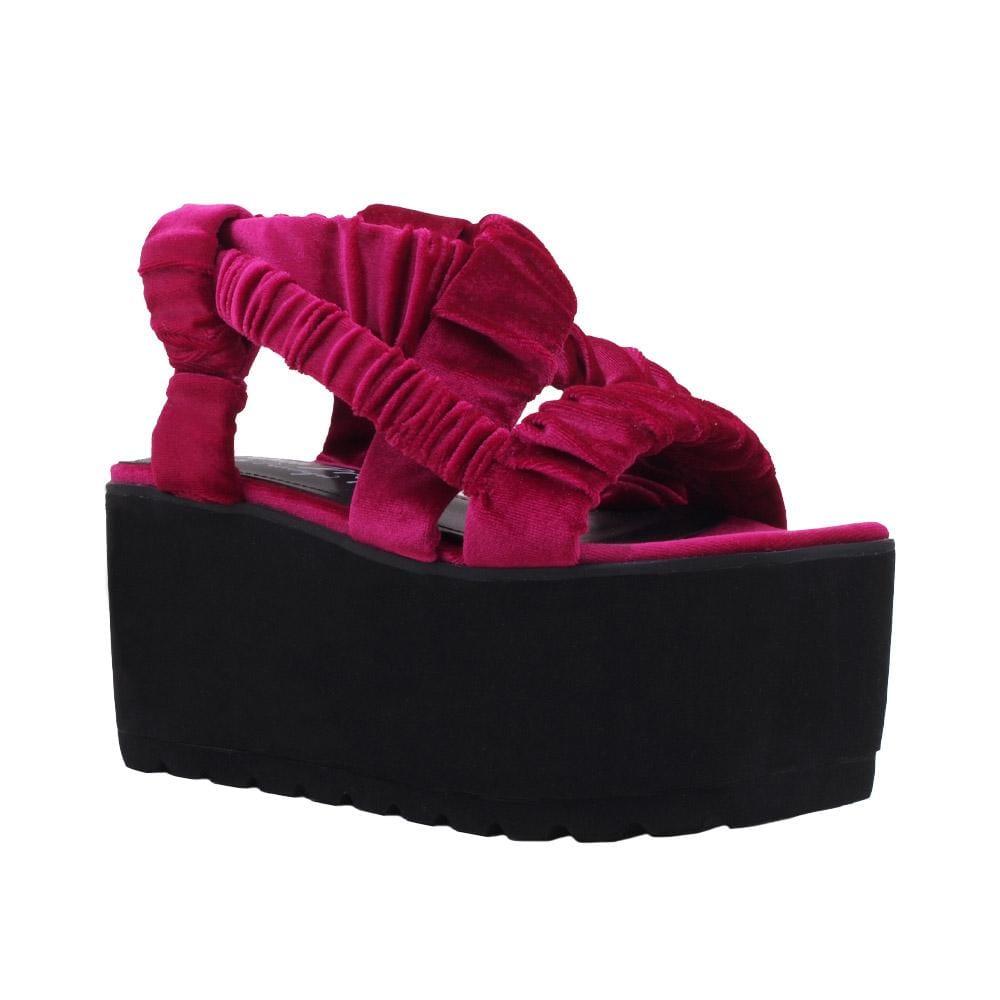 Plum women shoes with black colored platform-corner view