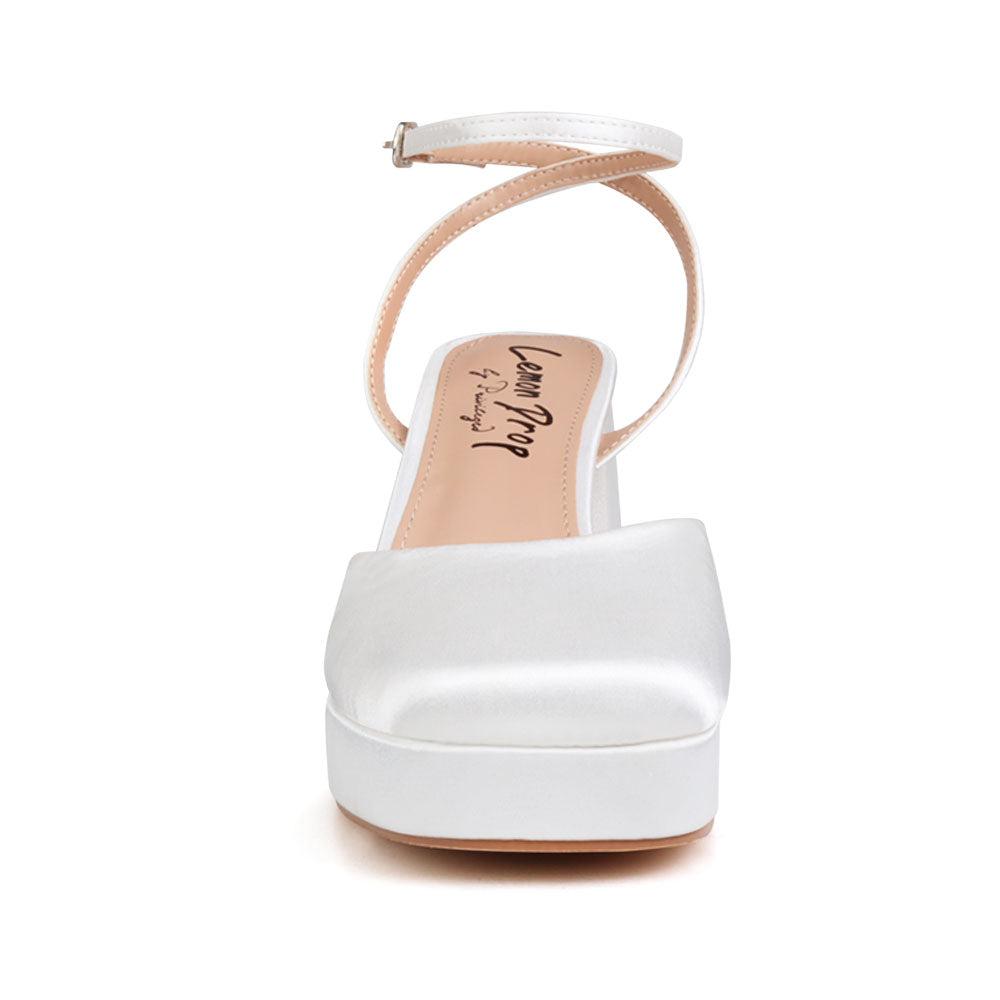 White women platforms with ankle buckle-front view