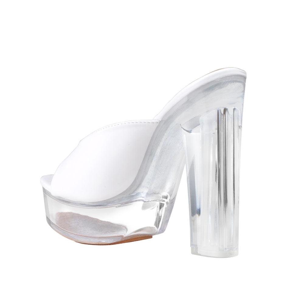 White women heels with transparent block heel-posterior view