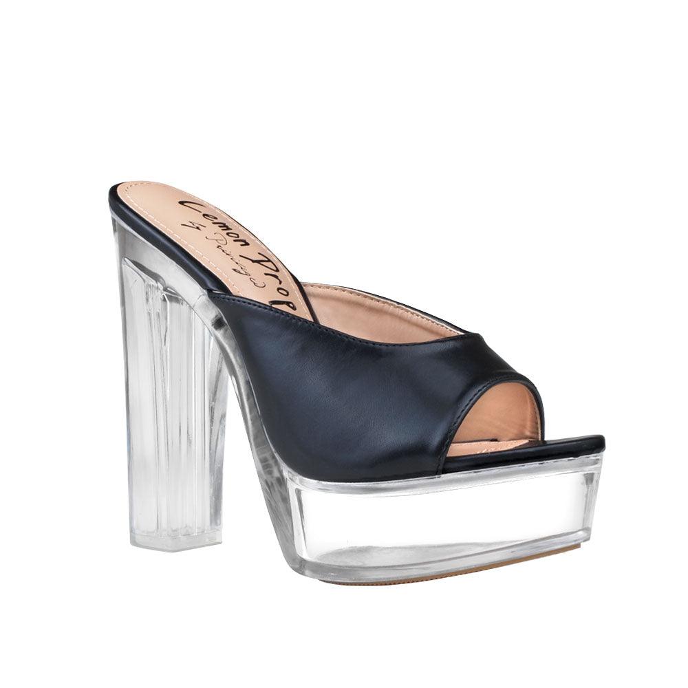 Black women heels with transparent block heel-corner view