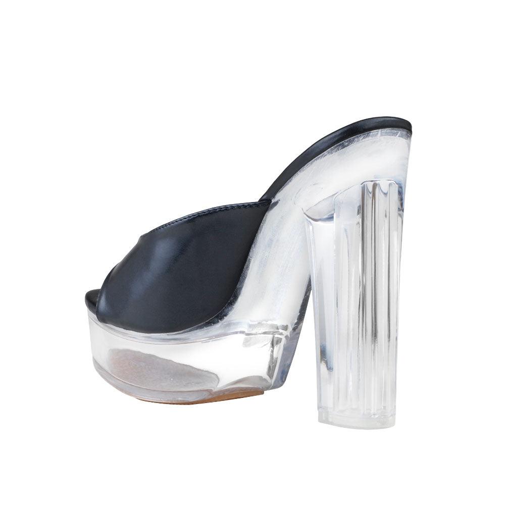 Black women heels with transparent block heel-posterior view