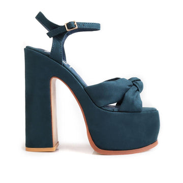 Suede dark green colored women's platform heels -side view