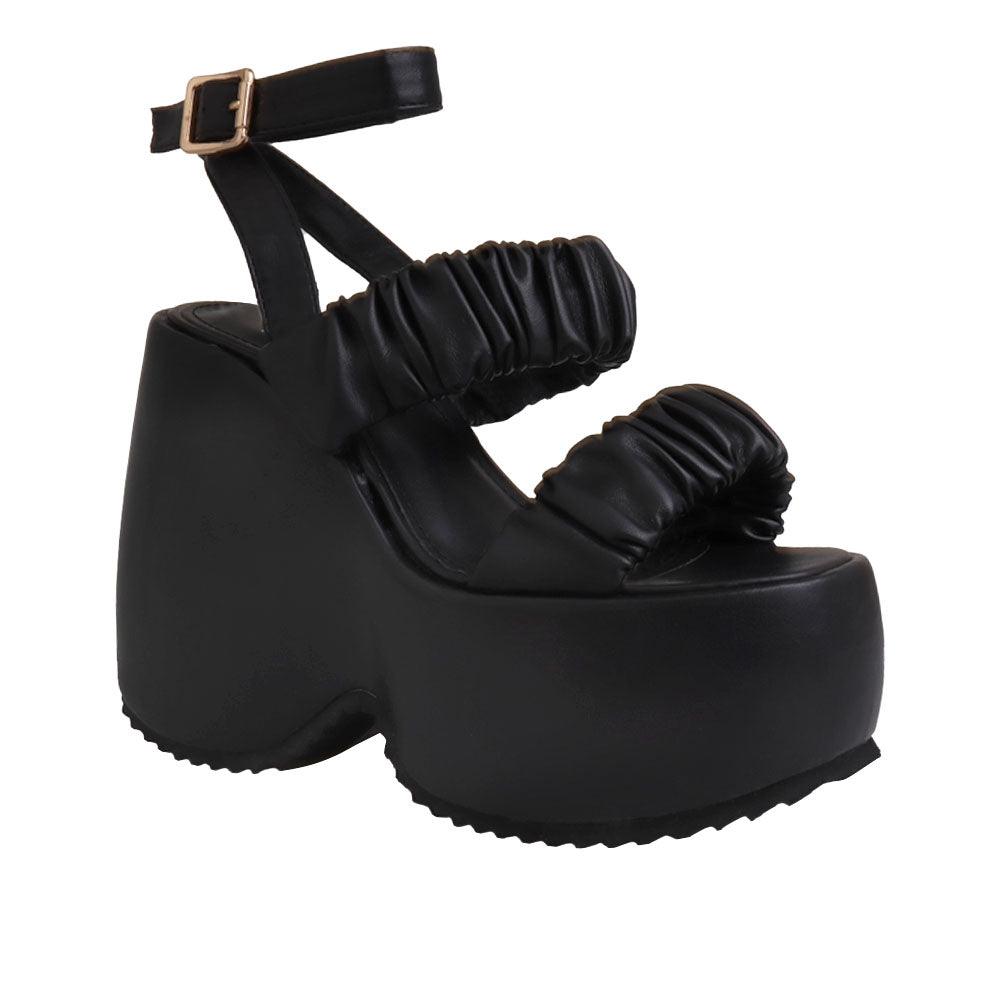 Black women's platform with stretchy upper-corner view