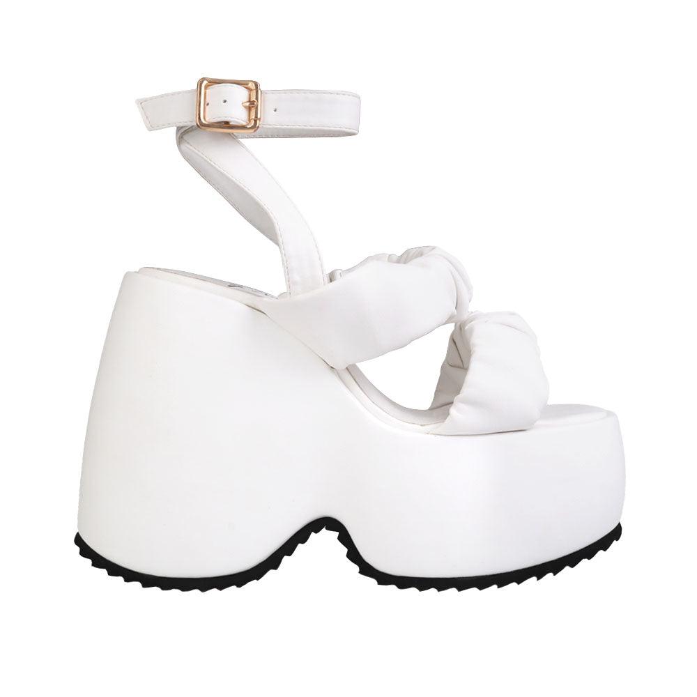 White women's platform with stretchy upper-side view