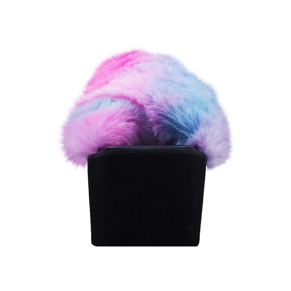 Black women platforms with faux fur pink upper-front view