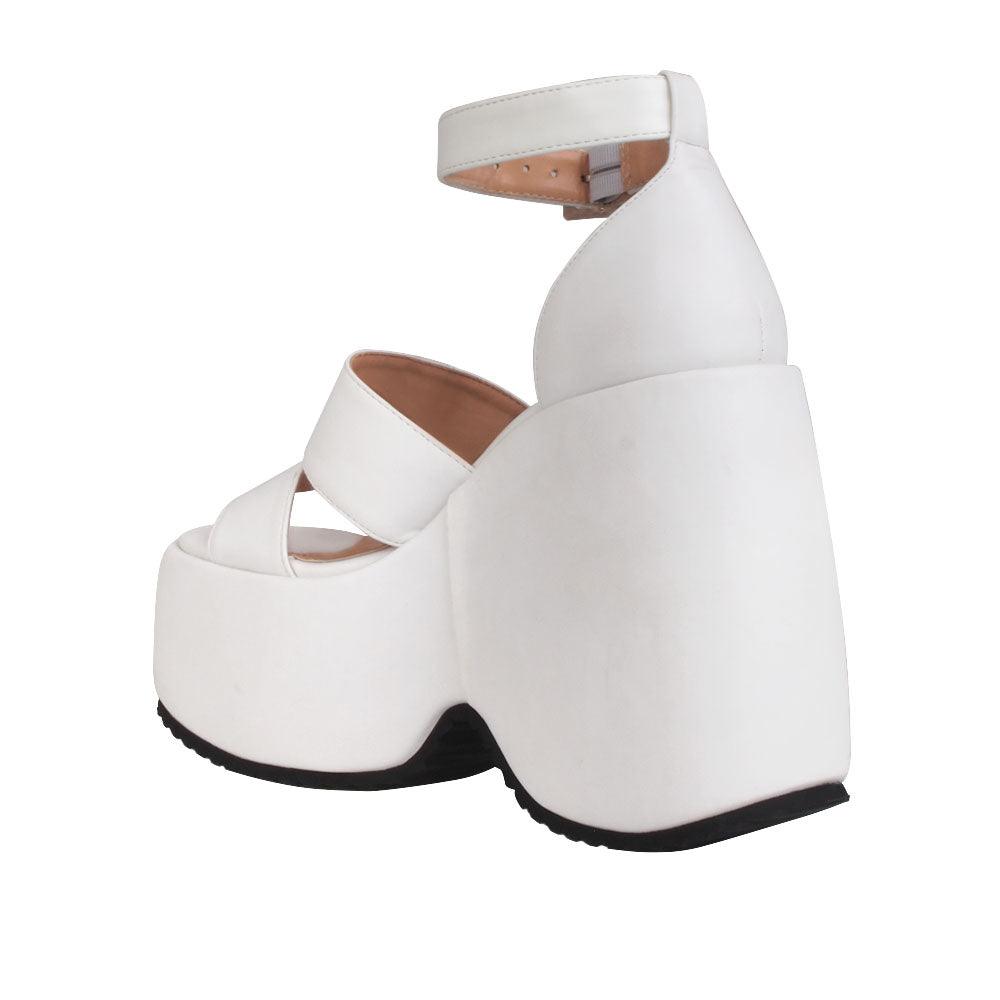 White colored women platforms with white upper-posterior view