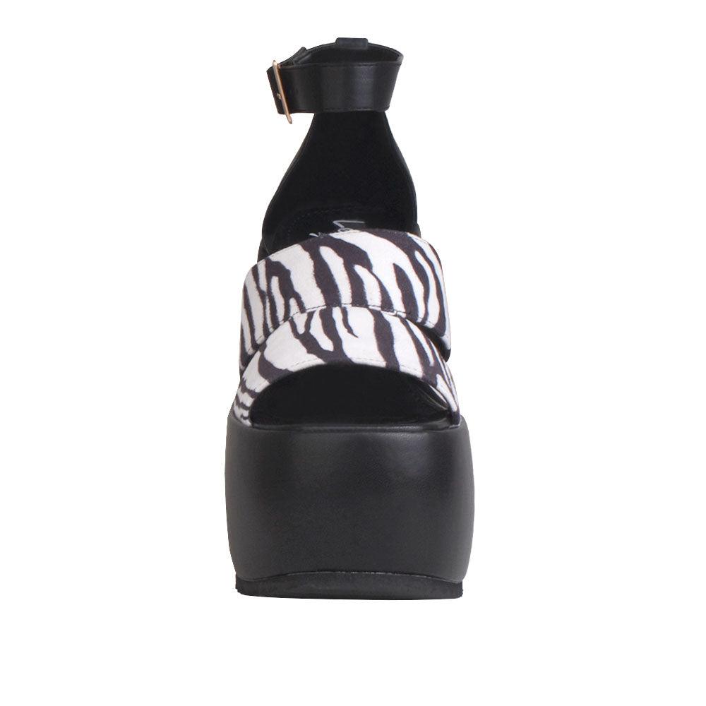 Black colored women platforms with zebra printed upper-front view