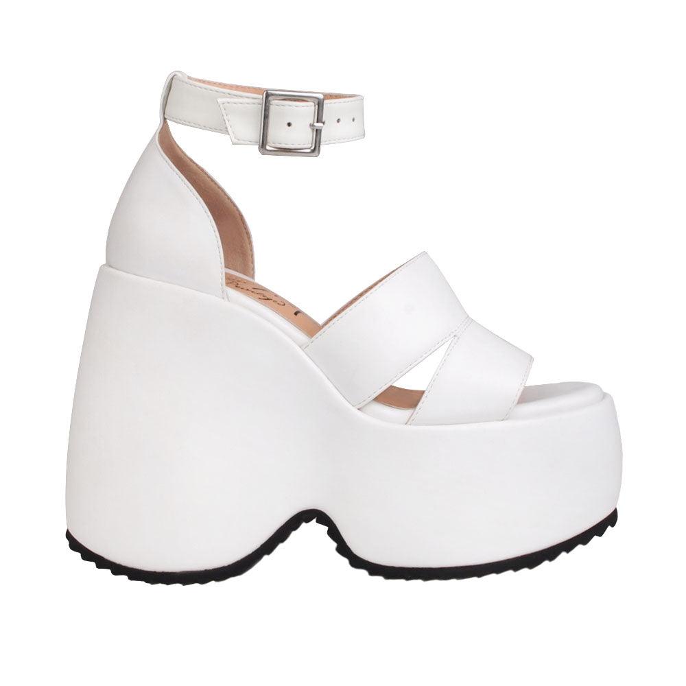 White colored women platforms with white upper-side view