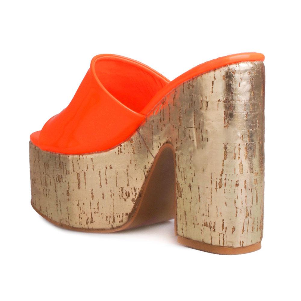 Orange women platforms with golden bottom-posterior view