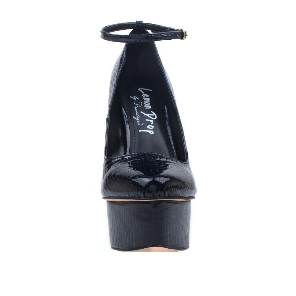 Snakeskin leather women's heel in black-front view