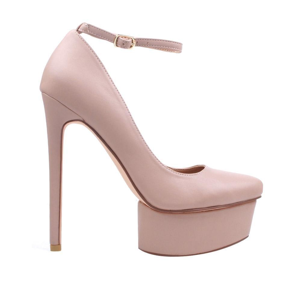 Nude vegan leather women's heel-side view