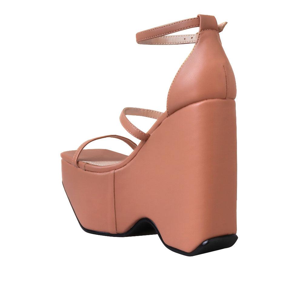 Open toe women wedge shoes in nude-posterior view