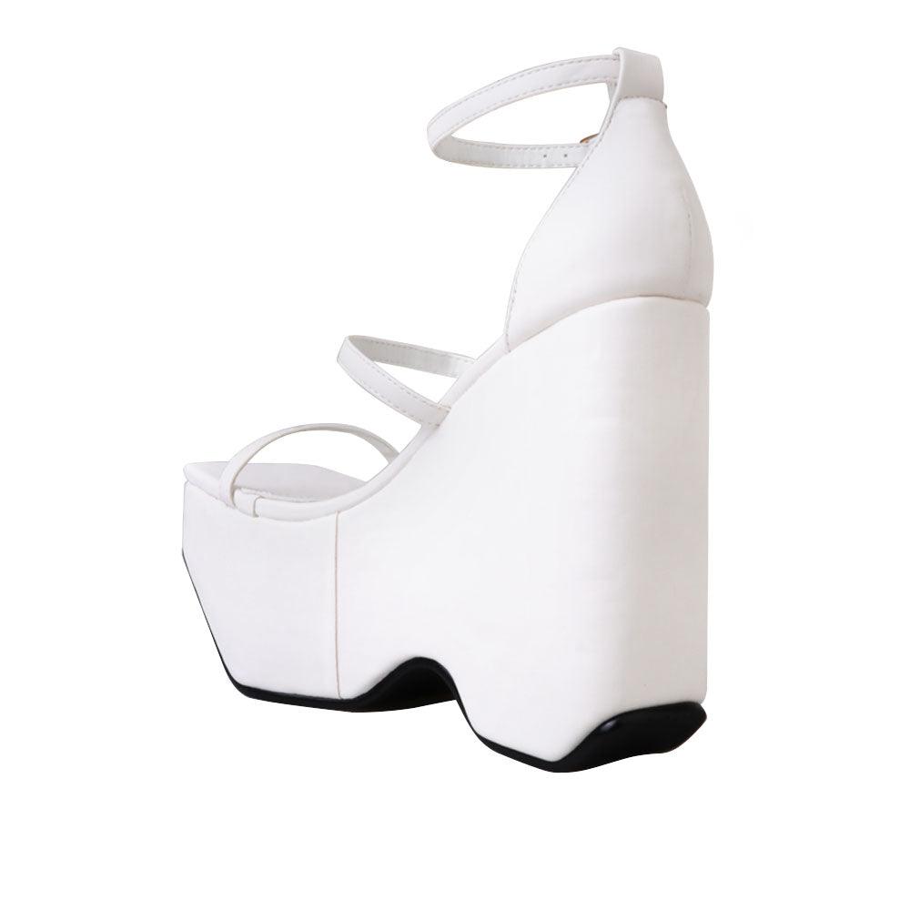 Open toe women wedge shoes in white-posterior view