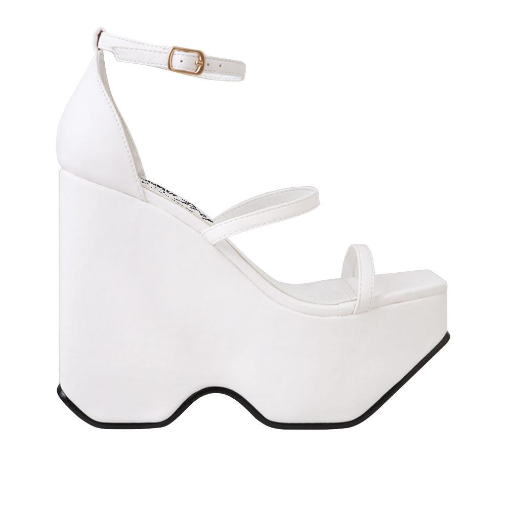 Open toe women wedge shoes in white-side view