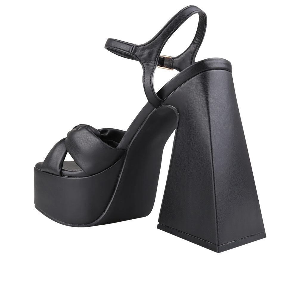 Women block heel with platform in black-posterior view