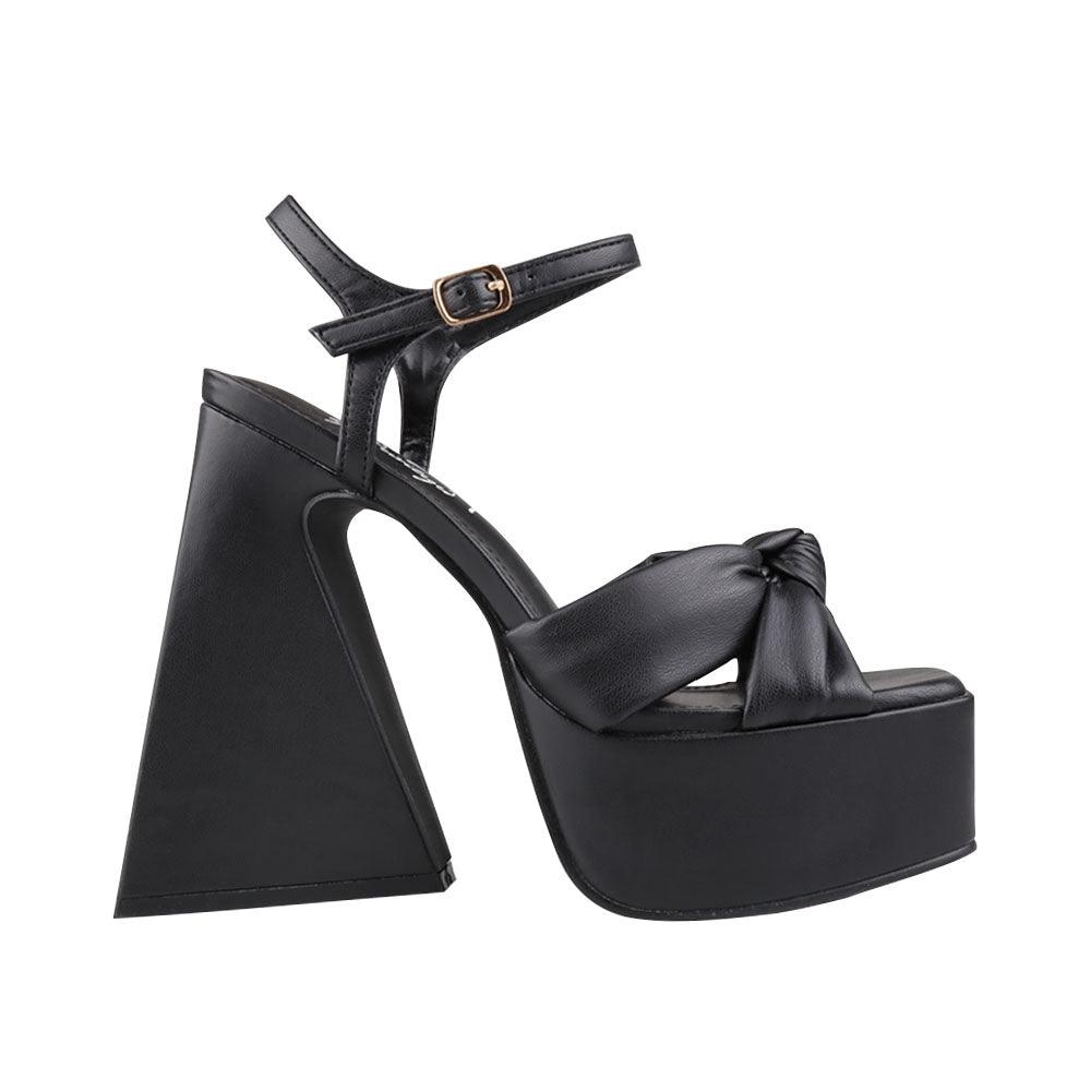 Women block heel with platform in black-side view