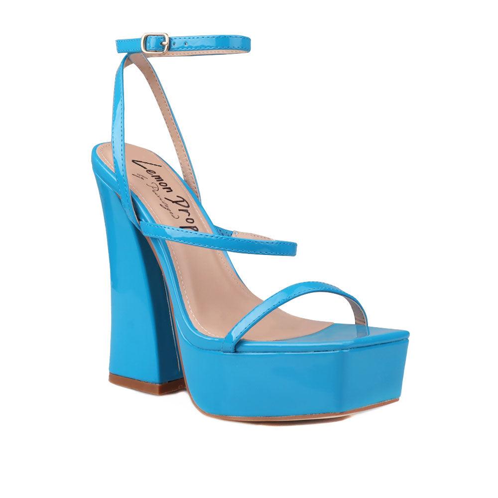 Turquoise women's block heel with platform-corner view