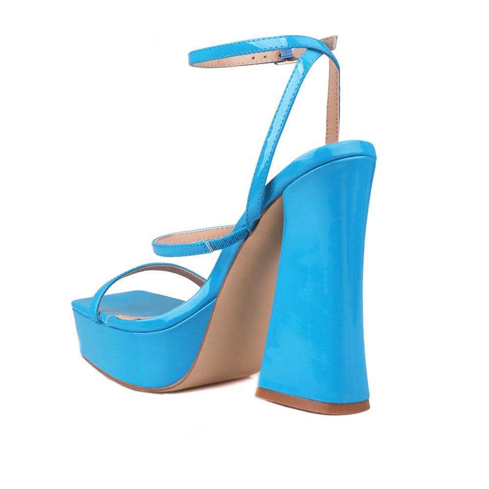 Turquoise women's block heel with platform-posterior view