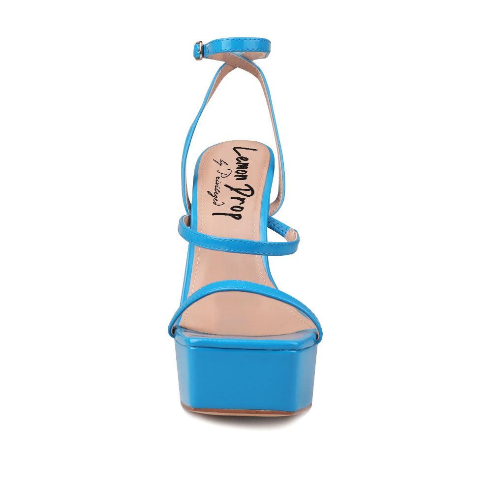 Turquoise women's block heel with platform-front view