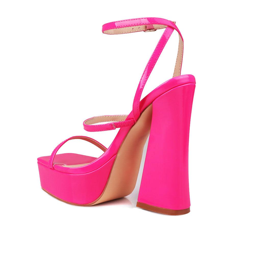 Fuchsia women's block heel with platform-posterior view