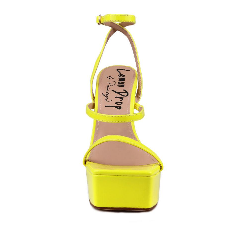 Neon yellow women's block heel with platform-front view