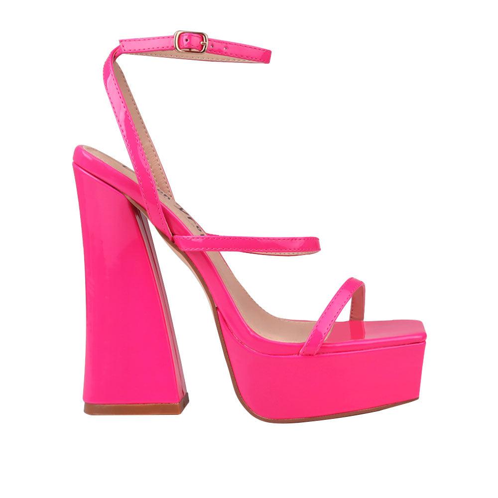 Fuchsia women's block heel with platform-side view