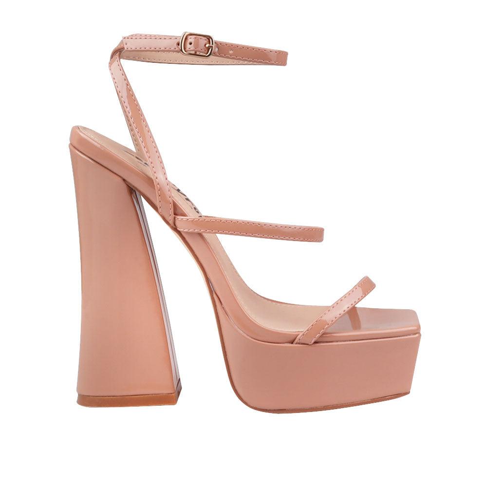 Nude women's block heel with platform-side view