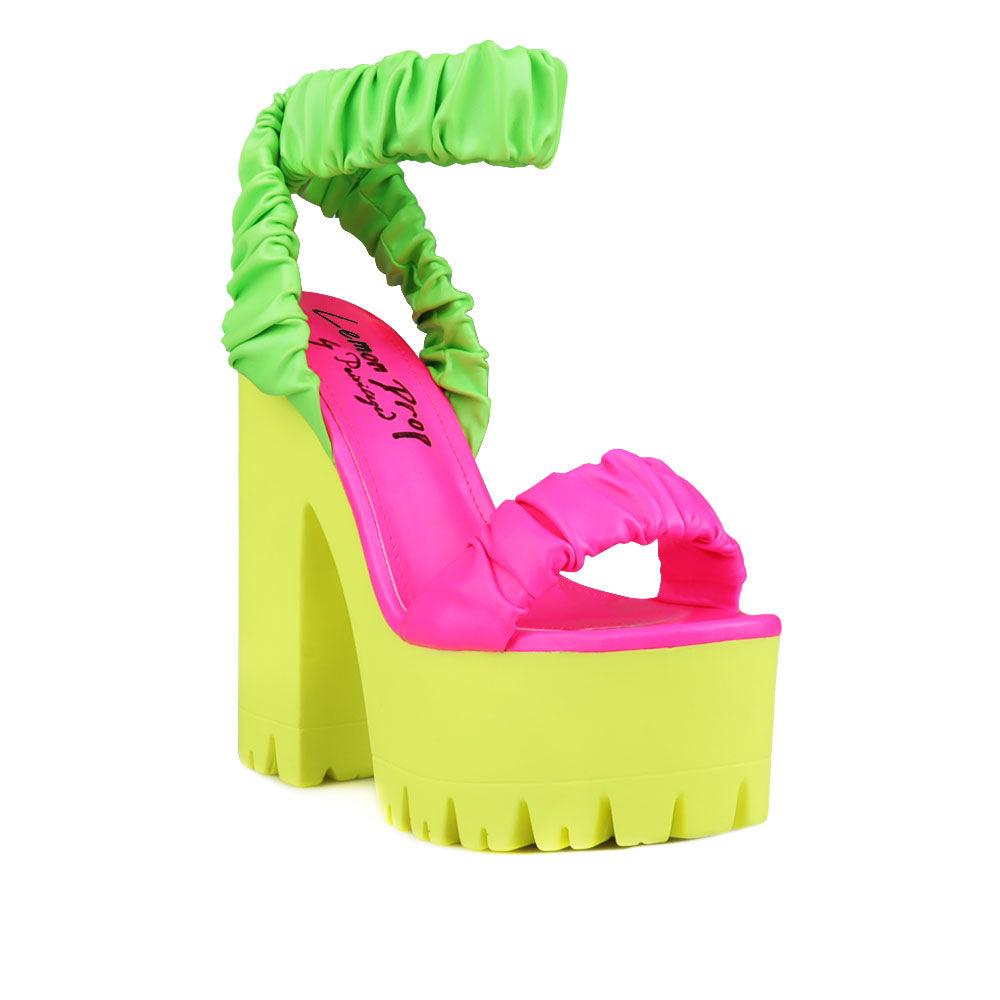 Women platform heels with velcro strap in multi colour-corner view