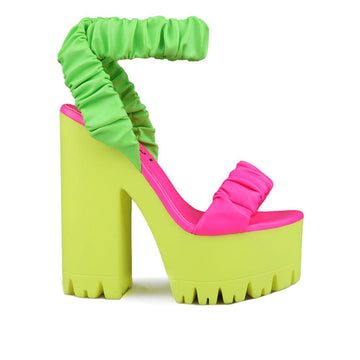 Women platform heels with velcro strap in multi colour-side view